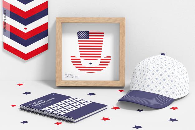 Free 4Th Of July Celebration Stationery Scene Mockup, Right View Psd ...