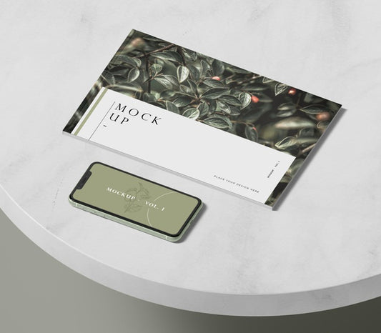 Free High View Mobile Phone And Editorial Magazine Mock-Up Psd