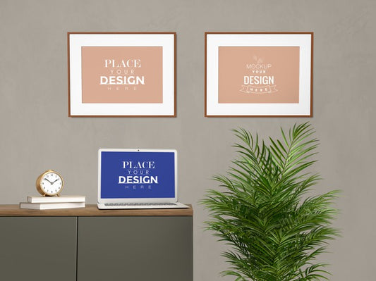 Free Mockup Laptop, Frame With Home Decorating In The Living Room Modern Interior. Psd