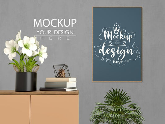 Free Mockup Poster Frame With Home Decorating In The Living Room Modern Interior. Psd