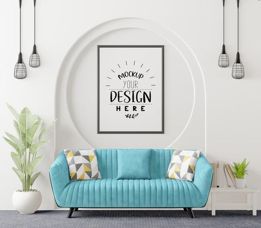 Free Poster Frame In Living Room Psd Mockup Psd