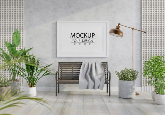 Free Poster Frame In Living Room Psd Mockup Psd