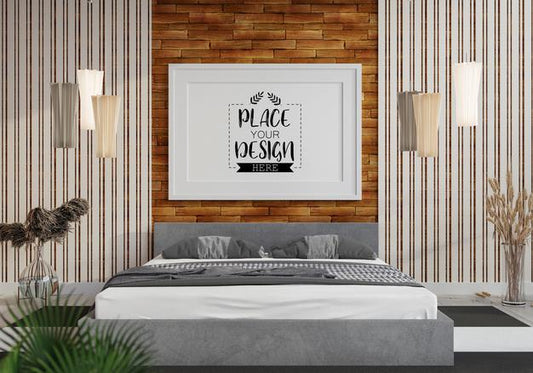 Free Poster Frame Mockup Interior In A Bedroom Psd