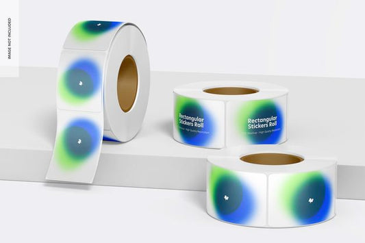 Free Rectangular Stickers Roll Set Mockup Psd