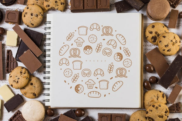 Free Square Booklet Mockup On Chocolate Background Psd