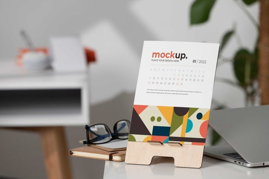 Free Table Display With Calendar Mockup In Real Life Psd