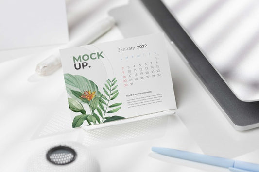 Free Table Display With Calendar Mockup In Real Life Psd