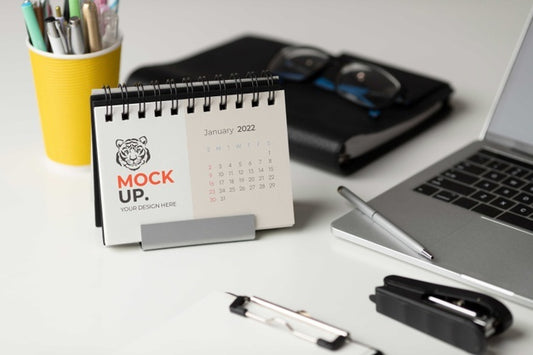 Free Table Display With Calendar Mockup In Real Life Psd