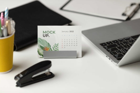 Free Table Display With Calendar Mockup In Real Life Psd