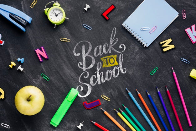 Free Top View Back To School Concept With Chalkboard Psd – DreamBundles