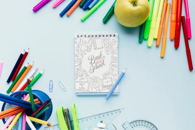 Free Top View Back To School With Blue Background Psd – DreamBundles