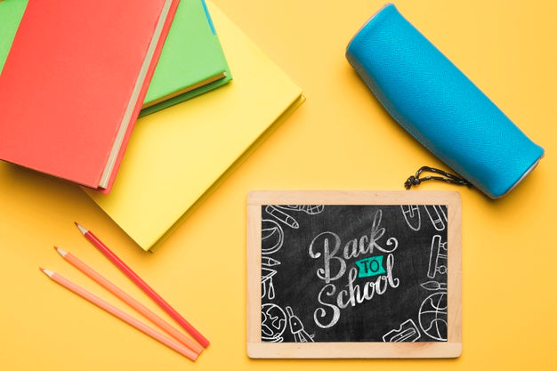 Free Top View Back To School With Chalkboard Psd – DreamBundles