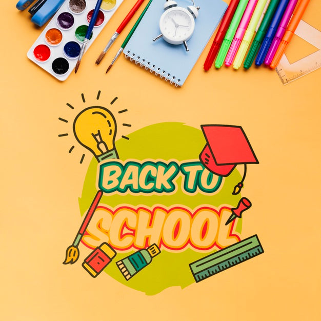 Free Top View Back To School With Orange Background Psd – DreamBundles