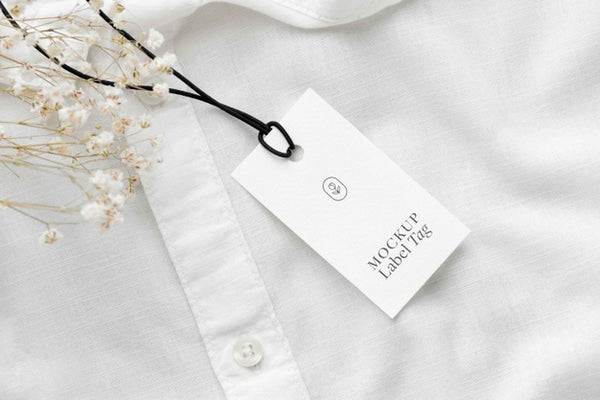 Free Top View Of Clothing Label On White Shirt Fabric Psd – DreamBundles