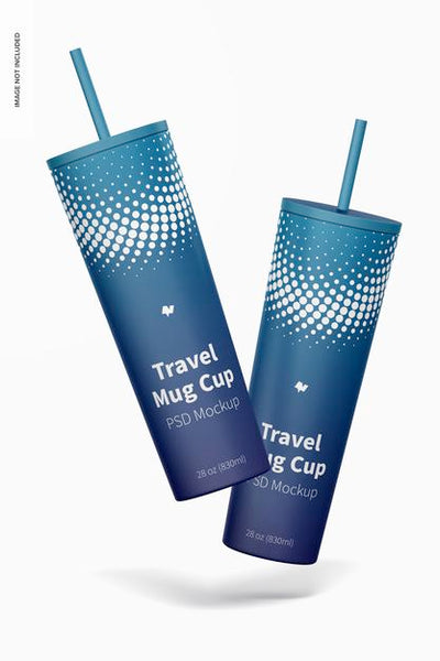 Free Travel Mug Cup Mockup, Floating Psd
