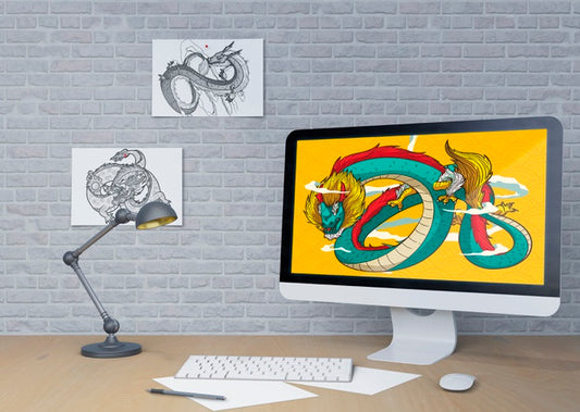 Free Workspace At Home Indoor With Monitor Psd