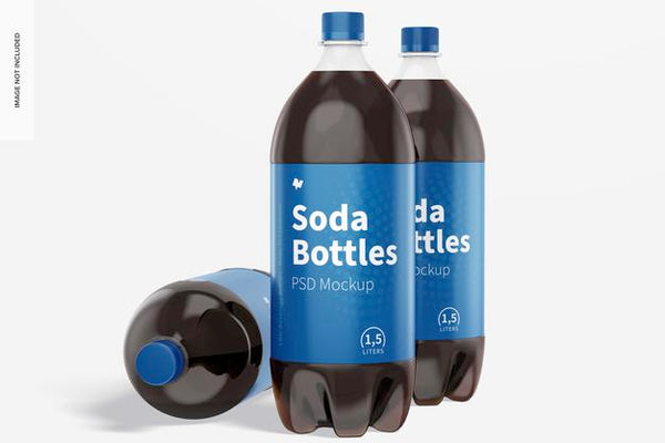 Free 1.5L Soda Bottles Mockup, Standing And Dropped Psd