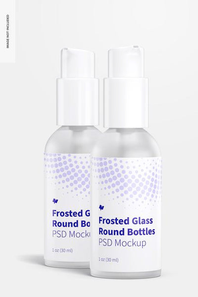Free 1 Oz Frosted Glass Boston Round Bottles Mockup, Front View Psd