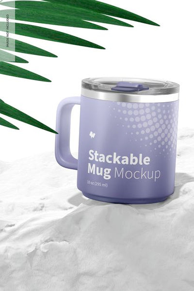 Free 10 Oz Stackable Mug Mockup, Perspective Psd