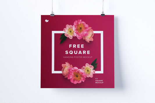 Free 1:1 Square Hanging Poster Mockup