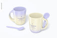 Free 12 Oz Ceramic Mugs With Spoon Mockup Psd