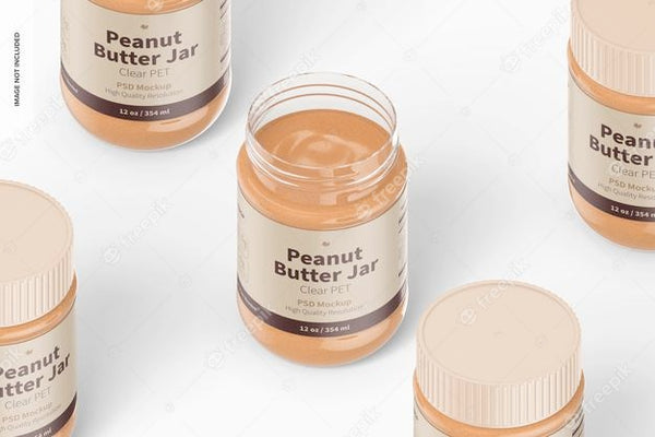 Free 12 Oz Clear Pet Peanut Butter Jars Mockup Psd