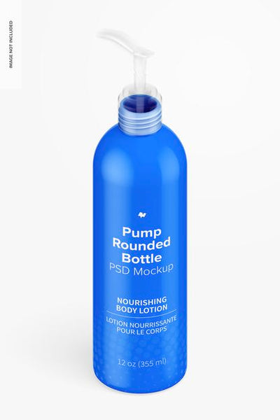 Free 12 Oz Pump Rounded Bottle Mockup Psd