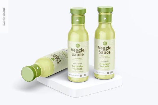 Free 12 Oz Veggie Sauce Bottles Mockup Psd
