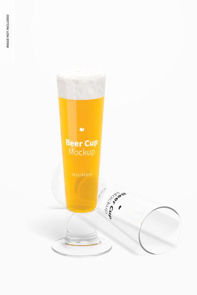 Free 14 Oz Glass Beer Cups Mockup, Dropped Psd