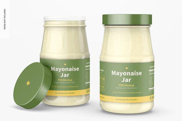 Free 14 Oz Mayonnaise Jars Mockup, Opened And Closed Psd