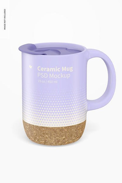 Free 15 Oz Ceramic Mug With Lid Mockup Psd