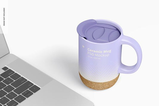 Free 15 Oz Ceramic Mug With Lid Mockup Psd