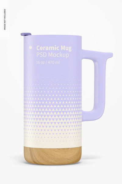 Free 16 Oz Ceramic Mug With Wood Base Mockup Psd