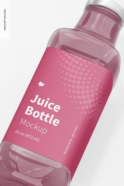 Free 16 Oz Glass Juice Bottle Mockup, Close Up Psd