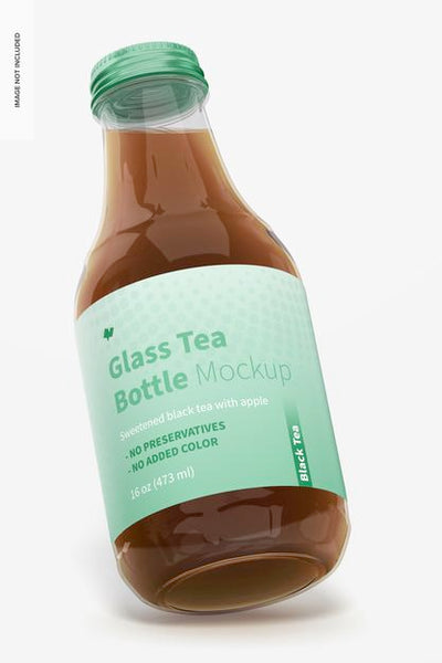 Free 16 Oz Glass Tea Bottle Mockup, Leaned Psd