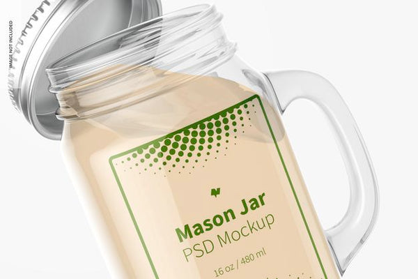 Free 16 Oz Mason Jar Mockup, Close Up Psd