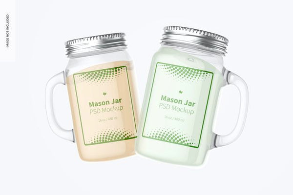 Free 16 Oz Mason Jars Mockup, Floating Psd