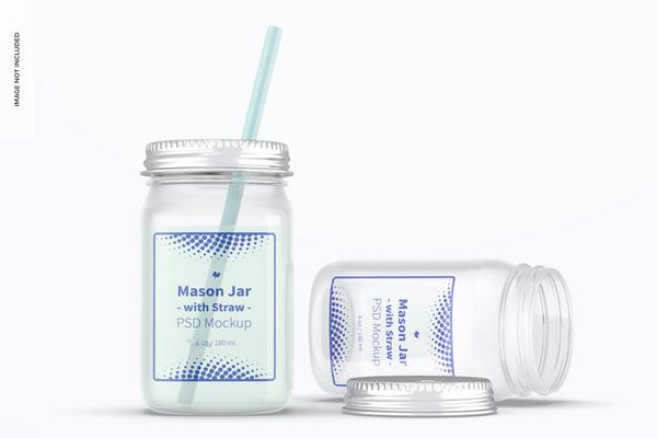 Free 16 Oz Mason Jars With Straw Mockup Psd