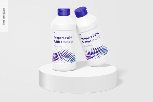 Free 16 Oz Tempera Paint Bottles Mockup, Leaned Psd