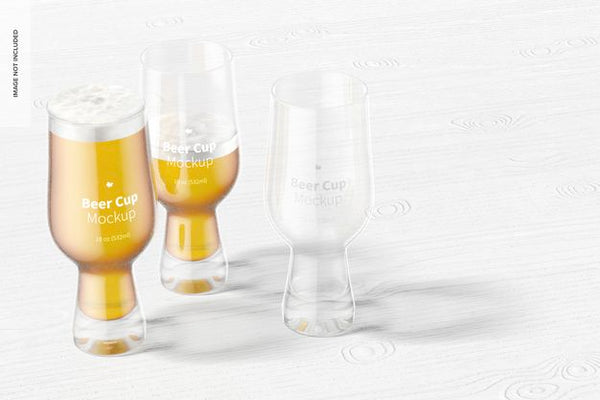 Free 18 Oz Glass Beer Cups Mockup, Perspective Psd