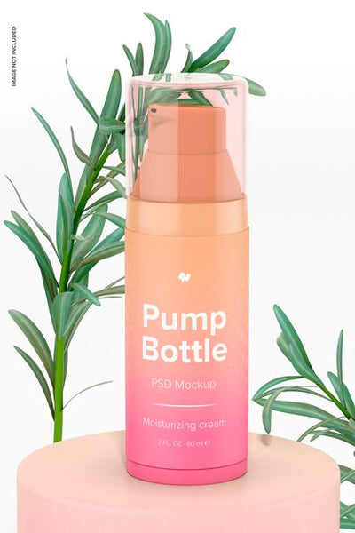 Free 2 Oz Pump Bottle Mockup Psd