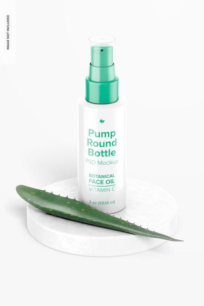 Free 2 Oz Pump Round Bottles Mockup Psd