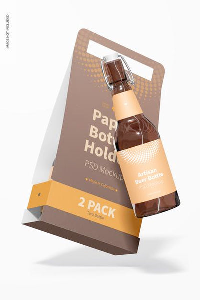 Free 2 Pack Paper Bottle Holder Mockup Psd