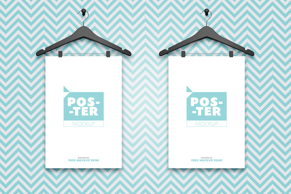 Free 2 Posters Hanging On Hangers Mockup