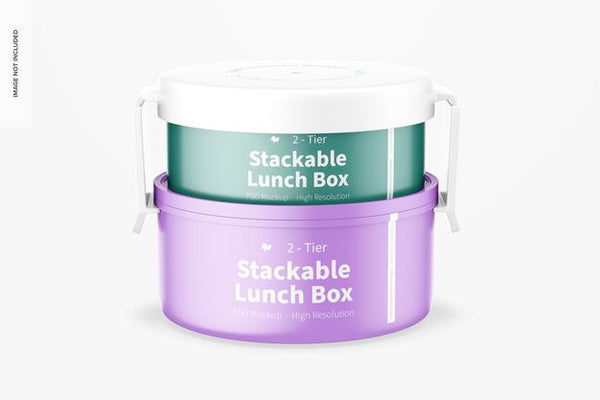 Free 2-Tier Stackable Lunch Box Mockup, Front View Psd