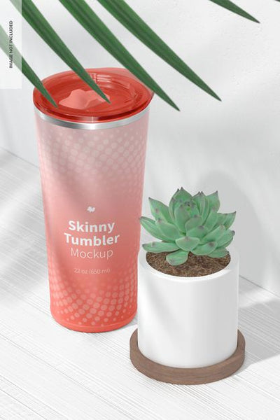 Free 22 Oz Skinny Tumbler Mockup, Perspective Psd