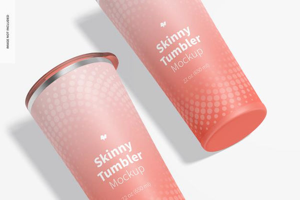 Free 22 Oz Skinny Tumblers Mockup, Close Up Psd