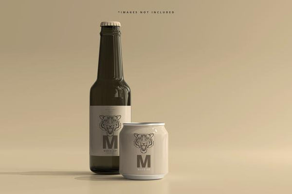 Free 250Ml Stubby Soda Or Beer Can And Bottle Mockup Psd