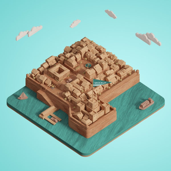 Free 3D Cities World Day Miniature Model Psd
