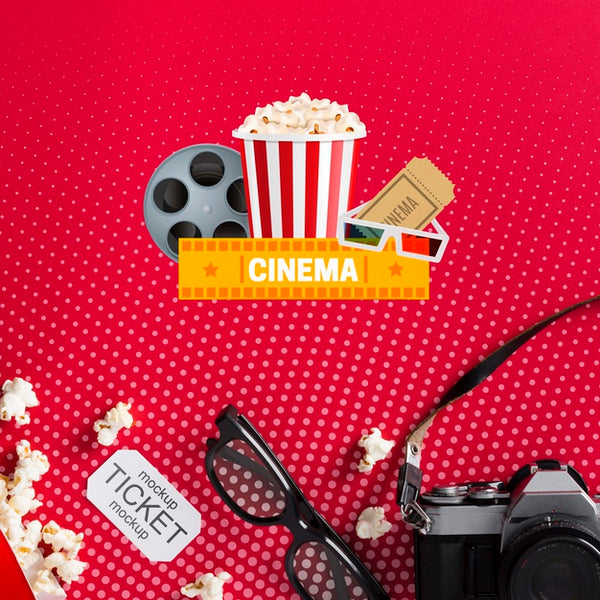 Free 3D Glasses And Cinema Mock-Up Flat Lay Psd